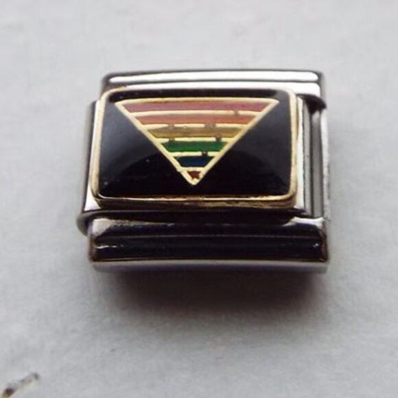 Upside down rainbow pyramid enamel 9mm stainless steel Italian charm link new - Picture 1 of 2